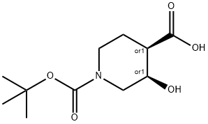 (3R,4R)-1-(tert-butoxycarbonyl)-3-hydroxypiperidine-4-carboxylic acid Struktur