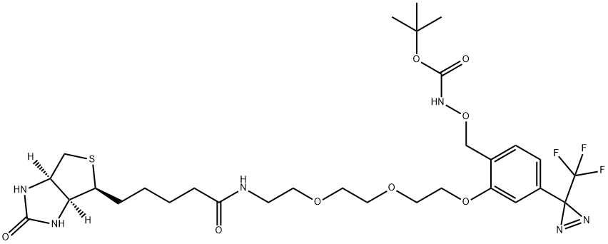 [[2-[2-[2-[2-[[5-[(3aS,4S,6aR)-Hexahydro-2-oxo-1H-thieno[3,4-d]imidazol-4-yl]-1-oxopentyl]amino]ethoxy]ethoxy]ethoxy]-4-[3-(trifluoromethyl)-3H-diazirin-3-yl]phenyl]methoxy]carbamic acid 1,1-dimethylethyl ester Struktur