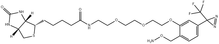 (3aS,4S,6aR)-N-[2-[2-[2-[2-[(Aminooxy)methyl]-5-[3-(trifluoromethyl)-3H-diazirin-3-yl]phenoxy]ethoxy]ethoxy]ethyl]hexahydro-2-oxo-1H-thieno[3,4-d]imidazole-4-pentanamide Struktur