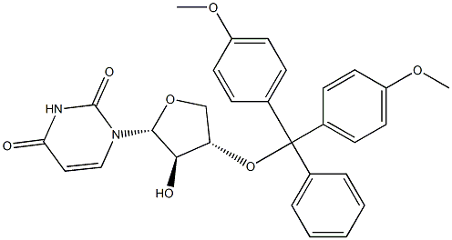 1-[(2R,3R,4S)-4-[Bis(4-methoxyphenyl)phenylmethoxy]tetrahydro-3-hydroxy-2-furanyl]-2,4(1H,3H)-pyrimidinedione Struktur