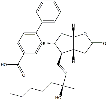 [1,1'-Biphenyl]-4-carboxylic acid, hexahydro-4-(3-hydroxy-3-Methyl-1-octenyl)-2-oxo-2H-cyclopenta[b]fura n-5-ester, [3aR-[3aa,4a(1E,3S*),5b,6aa]]- Struktur