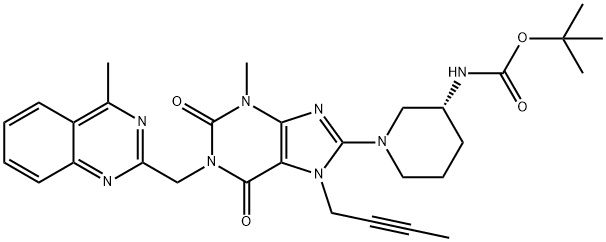 Tert-butyl((3s)-1-(7-(but-2-yn-1-yl)-3-Methyl-1-((4-Methylquinazolin-2-yl)Methyl)-2,6-dioxo-2,3,4,5,6,7-hexahydro-1h-purin-8-yl)piperidin-3-yl)carbaMate Struktur