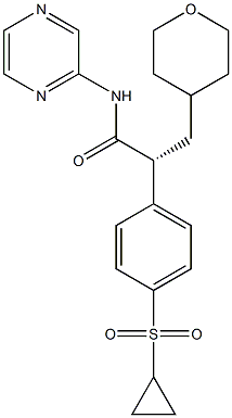 (R)-2-(4-(cyclopropylsulfonyl)phenyl)-N-(pyrazin-2-yl)-3-(tetrahydro-2H-pyran-4-yl)propanaMide Struktur