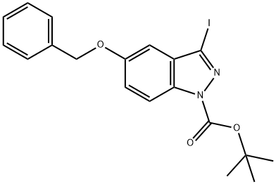 1H-Indazole-1-carboxylic acid, 3-iodo-5-(phenylMethoxy)-, 1,1-diMethylethyl ester Struktur