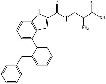 2-Amino-3-{[4-(2-benzyl-phenyl)-1H-indole-2-carbonyl]-amino}-propionic acid Struktur