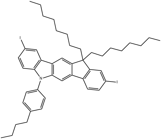 5-(4-Butylphenyl)-5,11-dihydro-2,9-diiodo-11,11-dioctylindeno[1,2-b]carbazole Struktur