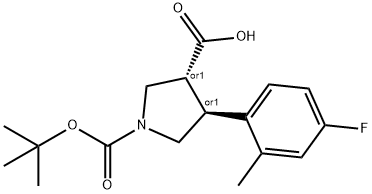 Boc-(+/-)-trans-4-(4-fluoro-2-Methyl-phenyl)-pyrrolidine-3-carboxylic acid Struktur