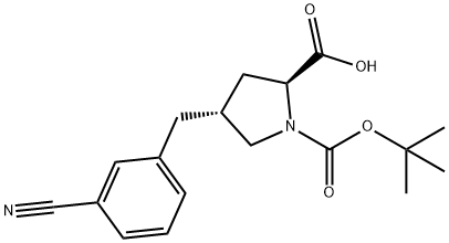 (2S,4R)-1-(tert-butoxycarbonyl)-4-(3-cyanobenzyl)pyrrolidine-2-carboxylic acid Struktur