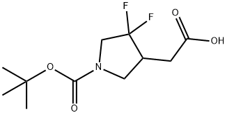 2-(1-(tert-butoxycarbonyl)-4,4-difluoropyrrolidin-3-yl)acetic acid Struktur