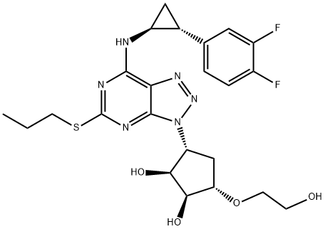 (1S,2S,3R,5S)-3-(7-((1S,2R)-2-(3,4-difluorophenyl)cyclopropylaMino)-5-(propylthio)-3H-[1,2,3]triazolo[4,5-d]pyriMidin-3-yl)-5-(2-hydroxyethoxy)cyclopentane-1,2-diol Struktur