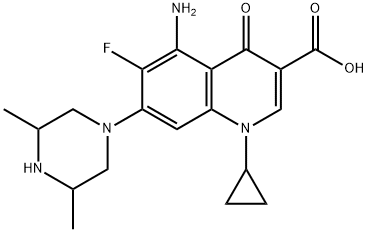 3-Quinolinecarboxylicacid,5-amino-1-cyclopropyl-7-(3,5-dimethyl-1-piperazinyl)-6-fluoro-1,4-dihydro-4-oxo- Struktur