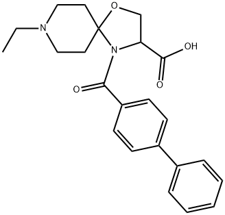 4-{[1,1-biphenyl]-4-carbonyl}-8-ethyl-1-oxa-4,8-diazaspiro[4.5]decane-3-carboxylic acid Struktur