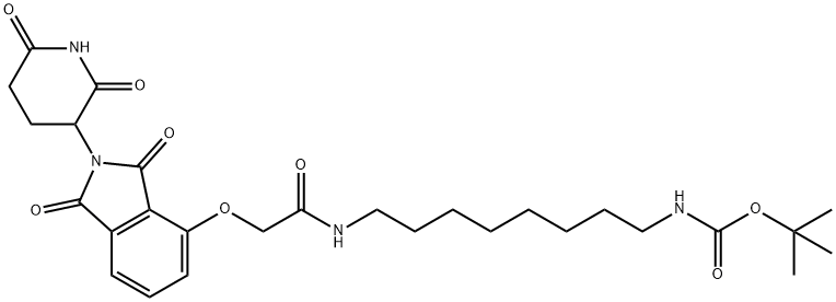 Carbamic acid, N-[8-[[2-[[2-(2,6-dioxo-3-piperidinyl)-2,3-dihydro-1,3-dioxo-1H-isoindol-4-yl]oxy]acetyl]amino]octyl]-, 1,1-dimethylethyl ester Struktur