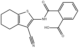 2-((3-cyano-4,5,6,7-tetrahydrobenzo[b]thiophen-2-yl)carbamoyl)benzoic acid Struktur