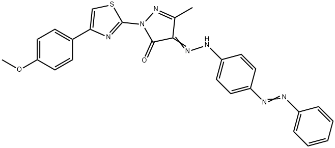 2-[4-(4-methoxyphenyl)-1,3-thiazol-2-yl]-5-methyl-4-{[4-(phenyldiazenyl)phenyl]hydrazono}-2,4-dihydro-3H-pyrazol-3-one Struktur