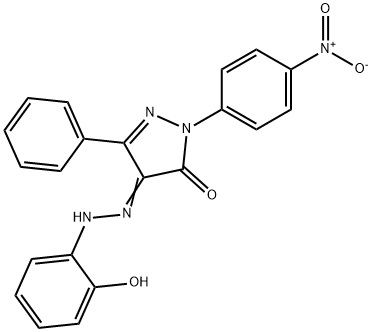 4-[(2-hydroxyphenyl)hydrazono]-2-(4-nitrophenyl)-5-phenyl-2,4-dihydro-3H-pyrazol-3-one Struktur