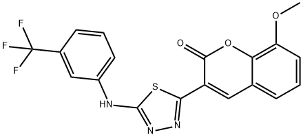 8-methoxy-3-(5-((3-(trifluoromethyl)phenyl)amino)-1,3,4-thiadiazol-2-yl)-2H-chromen-2-one Struktur