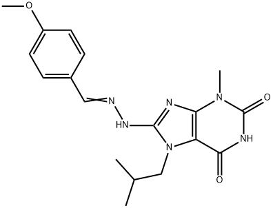 (E)-7-isobutyl-8-(2-(4-methoxybenzylidene)hydrazinyl)-3-methyl-3,7-dihydro-1H-purine-2,6-dione Struktur