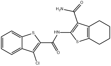 N-(3-carbamoyl-4,5,6,7-tetrahydrobenzo[b]thiophen-2-yl)-3-chlorobenzo[b]thiophene-2-carboxamide Struktur