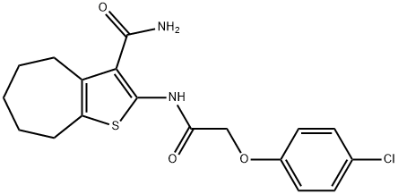 2-(2-(4-chlorophenoxy)acetamido)-5,6,7,8-tetrahydro-4H-cyclohepta[b]thiophene-3-carboxamide Struktur