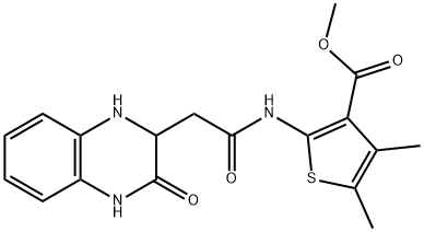 methyl 4,5-dimethyl-2-(2-(3-oxo-1,2,3,4-tetrahydroquinoxalin-2-yl)acetamido)thiophene-3-carboxylate Struktur