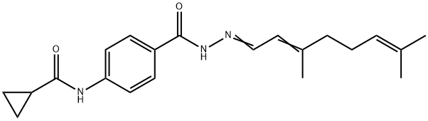 N-(4-{[2-(3,7-dimethyl-2,6-octadien-1-ylidene)hydrazino]carbonyl}phenyl)cyclopropanecarboxamide Struktur