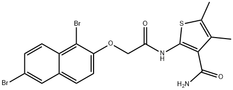 2-({[(1,6-dibromo-2-naphthyl)oxy]acetyl}amino)-4,5-dimethyl-3-thiophenecarboxamide Struktur