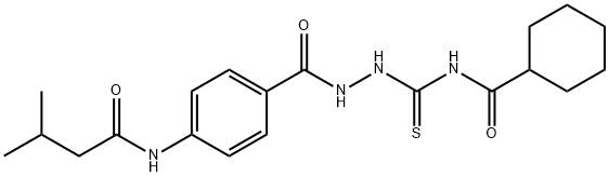 N-[(2-{4-[(3-methylbutanoyl)amino]benzoyl}hydrazino)carbonothioyl]cyclohexanecarboxamide Struktur