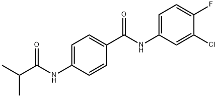 N-(3-chloro-4-fluorophenyl)-4-(2-methylpropanoylamino)benzamide Struktur