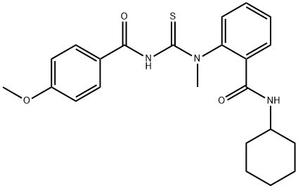 N-cyclohexyl-2-[{[(4-methoxybenzoyl)amino]carbonothioyl}(methyl)amino]benzamide Struktur