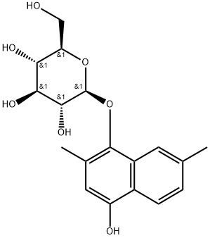 2,7-Dimethyl-1,4-dihydroxynaphthalene 1-O-glucoside Struktur