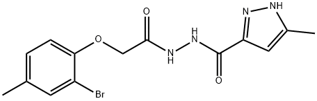 N'-[(2-bromo-4-methylphenoxy)acetyl]-3-methyl-1H-pyrazole-5-carbohydrazide Struktur