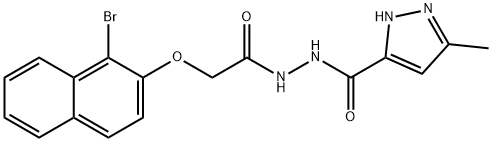 N'-{[(1-bromo-2-naphthyl)oxy]acetyl}-3-methyl-1H-pyrazole-5-carbohydrazide Struktur