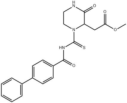 methyl (1-{[(4-biphenylylcarbonyl)amino]carbonothioyl}-3-oxo-2-piperazinyl)acetate Struktur