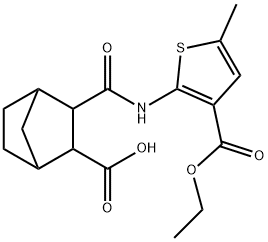 3-{[3-(ethoxycarbonyl)-5-methylthiophen-2-yl]carbamoyl}bicyclo[2.2.1]heptane-2-carboxylic acid Struktur