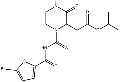 propan-2-yl 2-[1-[(5-bromofuran-2-carbonyl)carbamothioyl]-3-oxopiperazin-2-yl]acetate Struktur