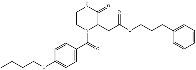 3-phenylpropyl [1-(4-butoxybenzoyl)-3-oxo-2-piperazinyl]acetate Struktur