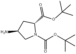 1,2-Pyrrolidinedicarboxylic acid, 4-amino-, 1,2-bis(1,1-dimethylethyl) ester, (2R,4S)- Struktur