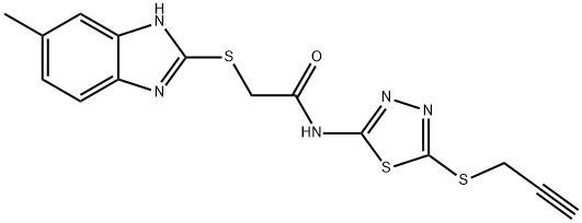 2-[(6-methyl-1H-benzimidazol-2-yl)sulfanyl]-N-(5-prop-2-ynylsulfanyl-1,3,4-thiadiazol-2-yl)acetamide Struktur