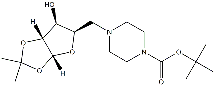 tert-butyl 4-{[(3aR,5R,6S,6aR)-6-hydroxy-2,2-dimethyl-tetrahydro-2H-furo[2,3-d][1,3]dioxol-5-yl]methyl}piperazine-1-carboxylate Struktur