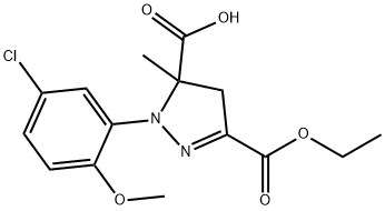 1-(5-chloro-2-methoxyphenyl)-3-(ethoxycarbonyl)-5-methyl-4,5-dihydro-1H-pyrazole-5-carboxylic acid Struktur