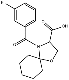 4-(3-bromobenzoyl)-1-oxa-4-azaspiro[4.5]decane-3-carboxylic acid Struktur