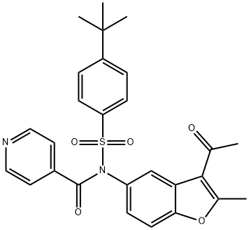 N-(3-acetyl-2-methylbenzofuran-5-yl)-N-((4-(tert-butyl)phenyl)sulfonyl)isonicotinamide Struktur