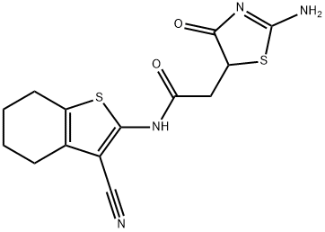 N-(3-cyano-4,5,6,7-tetrahydrobenzo[b]thiophen-2-yl)-2-(2-imino-4-oxothiazolidin-5-yl)acetamide Struktur