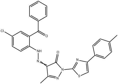 4-[(2-benzoyl-4-chlorophenyl)hydrazono]-5-methyl-2-[4-(4-methylphenyl)-1,3-thiazol-2-yl]-2,4-dihydro-3H-pyrazol-3-one Struktur