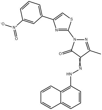 5-methyl-4-(1-naphthylhydrazono)-2-[4-(3-nitrophenyl)-1,3-thiazol-2-yl]-2,4-dihydro-3H-pyrazol-3-one Struktur