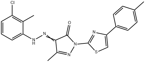 4-[(3-chloro-2-methylphenyl)hydrazono]-5-methyl-2-[4-(4-methylphenyl)-1,3-thiazol-2-yl]-2,4-dihydro-3H-pyrazol-3-one Struktur