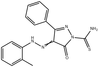 4-[(2-methylphenyl)hydrazono]-5-oxo-3-phenyl-4,5-dihydro-1H-pyrazole-1-carbothioamide Struktur