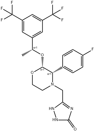 5-[[(2S,3R)-2-[(1S)-1-[3,5-bis(trifluoromethyl)phenyl]ethoxy]-3-(4-fluorophenyl)morpholin-4-yl]methyl]-1,2-dihydro-1,2,4-triazol-3-one Struktur