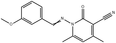 1-[(3-methoxybenzylidene)amino]-4,6-dimethyl-2-oxo-1,2-dihydro-3-pyridinecarbonitrile Struktur